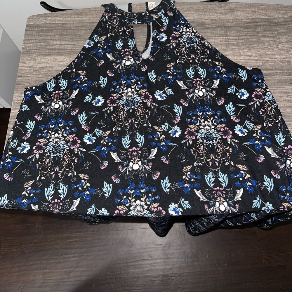 Pink Rose Halter Top Black Floral Dress Size Large - Picture 5 of 7